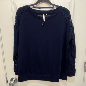 LC Lauren Conrad Navy Lace Sleeve Top